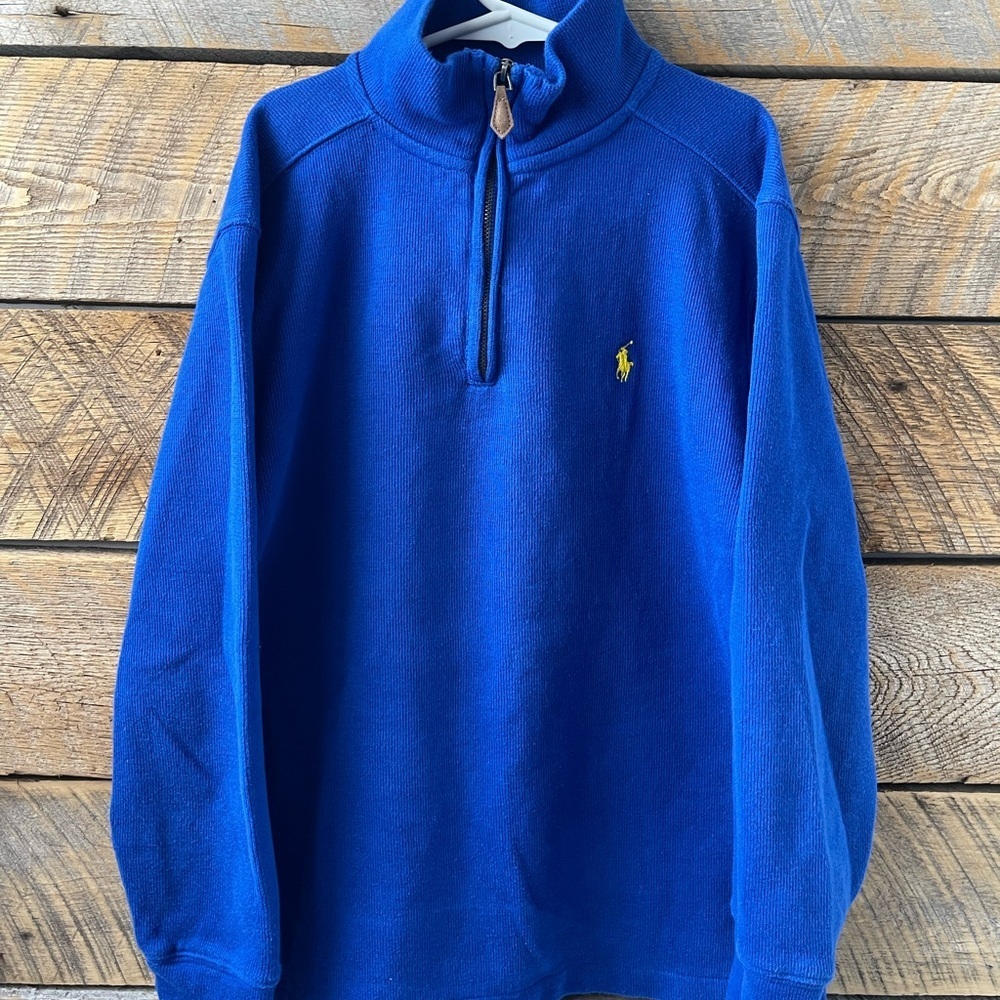 Polo Ralph Lauren Sweatshirt Boys 10-12 Blue 1/4 Zip Fleece Pullover Pony Logo